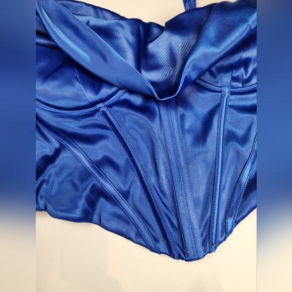 New Blue Bustier Sexy Clubcore Spaghetti Strap Top Zipper Size S / 6 - Picture 2 of 6